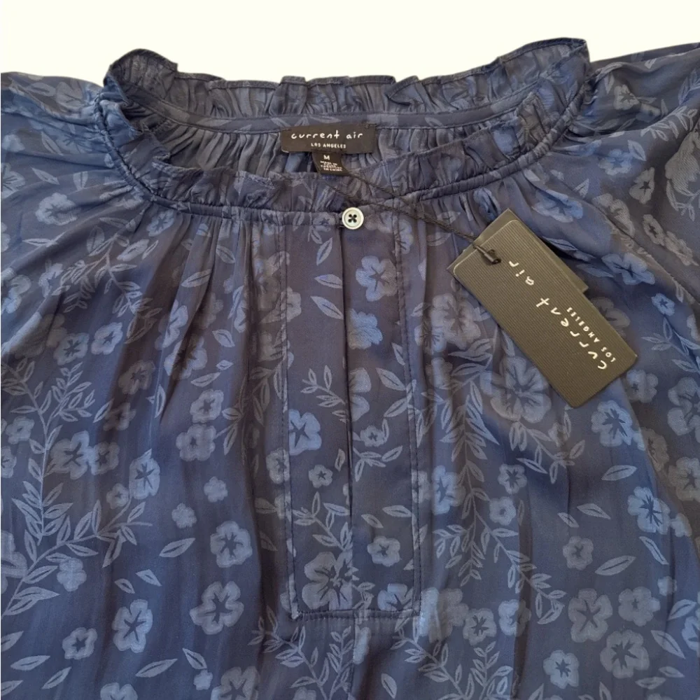 NWT Current Air Floral Jacquard Split Button Neck Long Sleeve In Midnight Size M - Picture 11 of 12